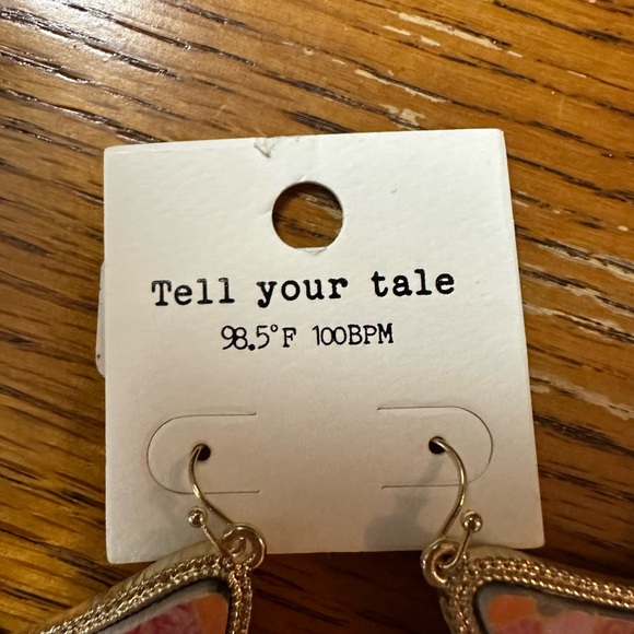 Peach and Gold Patterned Wood Raffia Tassel Earrings - Picture 5 of 7